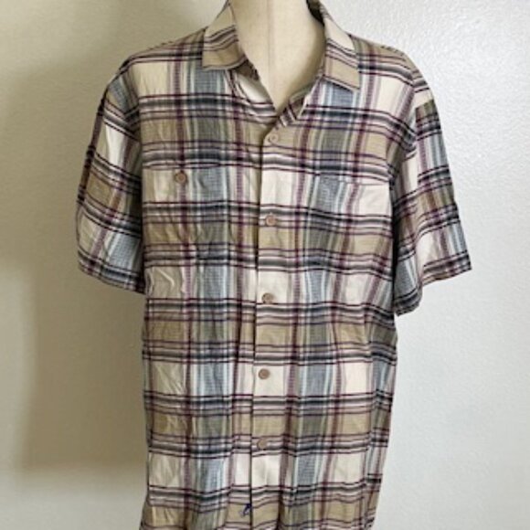 Tommy Bahama Silk Plaid Shirt Mens Size Large Short Sleeve Button Up - Picture 2 of 8